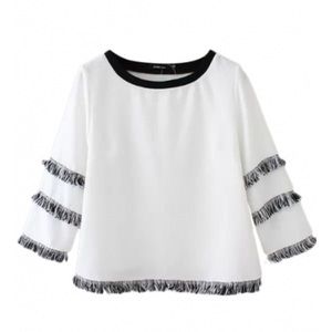 NWT WHITE TOP Black   FRINGE BOHO
